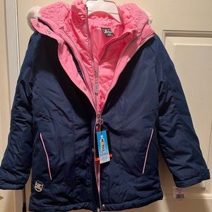 Girls size 10/12 navy blue/pink ZeroXposur all seasons coat NWT